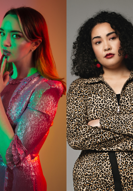 Image of Fern and image of Erika crushed together. They're both posing in similar ways - Fern is standing with her hands in a praying position but it's less of a prayer and more a planning. Erika stands with her arms crossed looking away from the camera. They both mean business.