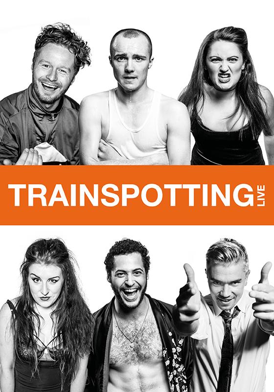 Headshots of six different performers mimicking the iconic Trainspotting film poster, all looking towards the camera with different facial expressions.