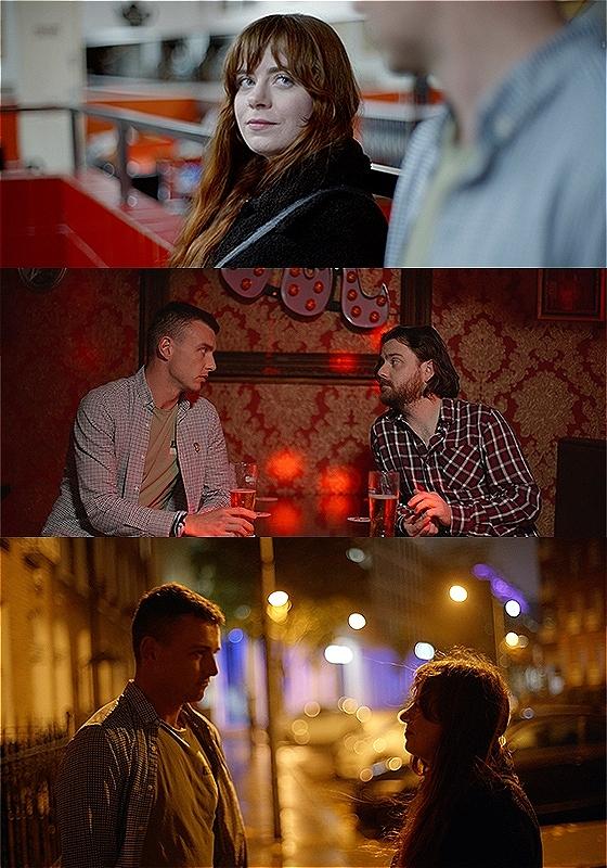 Three different shots of couples looking into eachother's eyes in different locations.