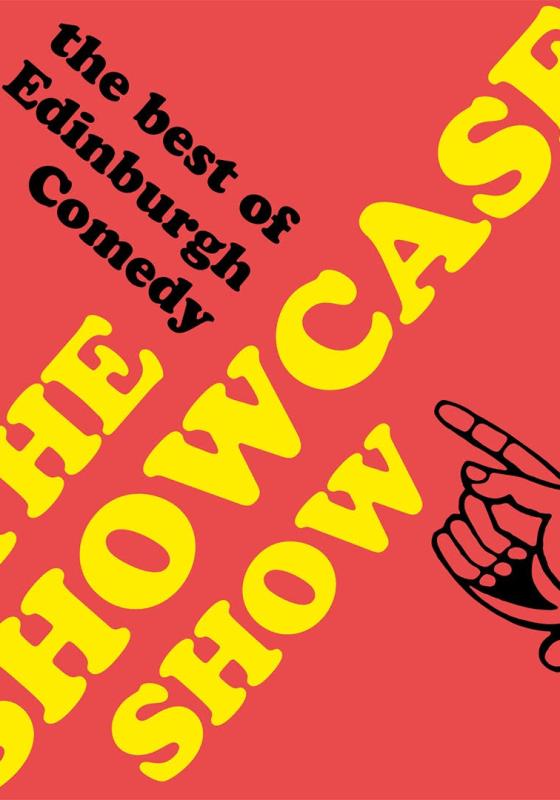 Red background with a hand pointing towards the show title in yellow.