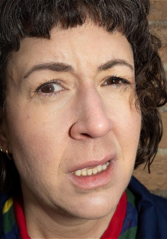 Amy Mason, looking confused and disgrunteled