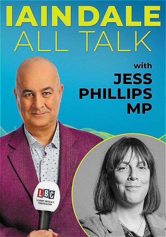 Iain Dale All Talk series featuring a photo of guest speaker, Jess Phillips MP.