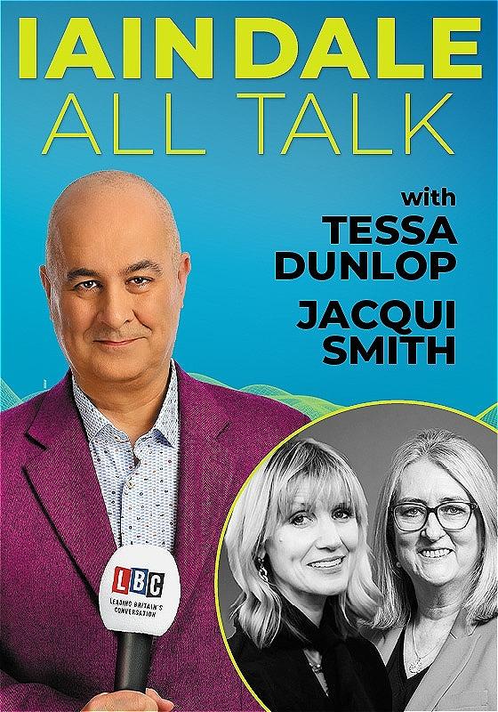 Iain Dale All Talk series featuring a photo of guest speakers, Tessa Dunlop and Jacqui Smith.