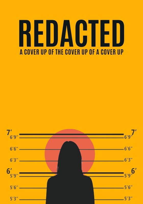 A black silhouette of a long-haired person, against a yellow background. Their head is haloed by an orange circle. Behind them is a scale denoting height, as might be found on a police line-up. They seem to be six foot eight. Above, in bold black lettering, the title of the play.