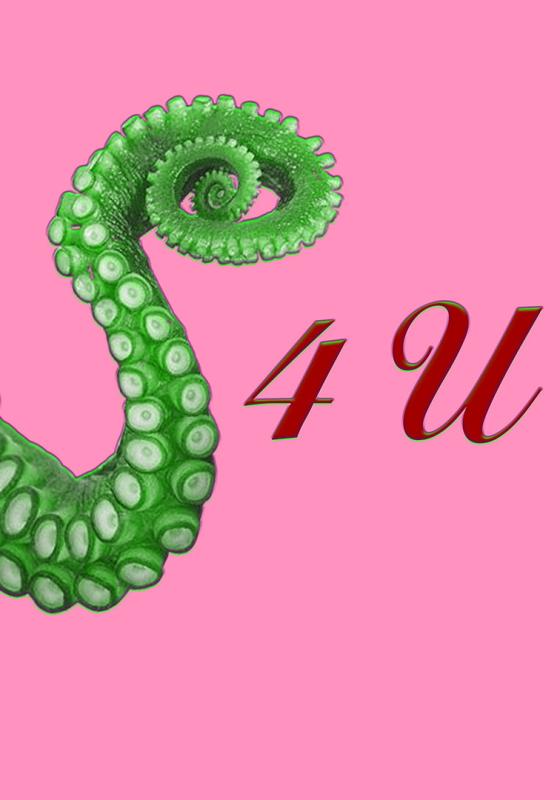 A green tentacle forms the 's' in Sucker 4 U against a barbie pink background