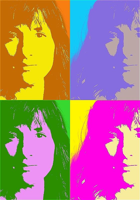 Four headshots of a woman in a grid layout with different colour contrasts.