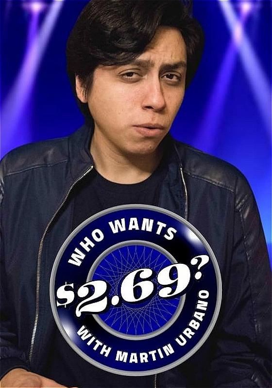 Photo of Martin Urbano with gameshow logo in front of their body.