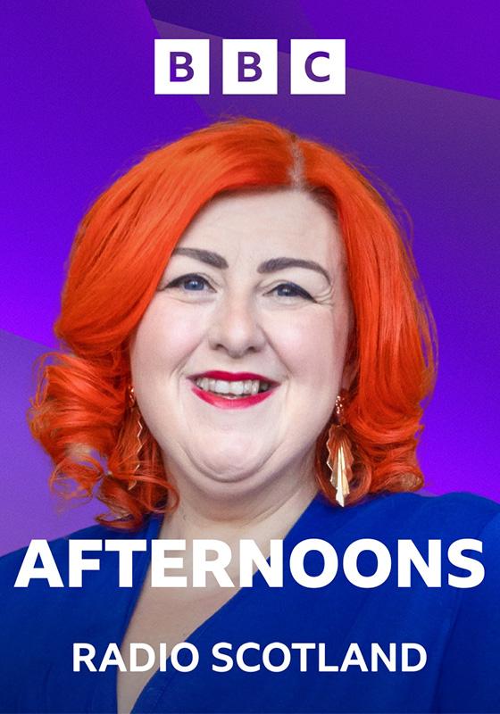 Photo of presenter with Afternoons and BBC Radio Scotland logos.