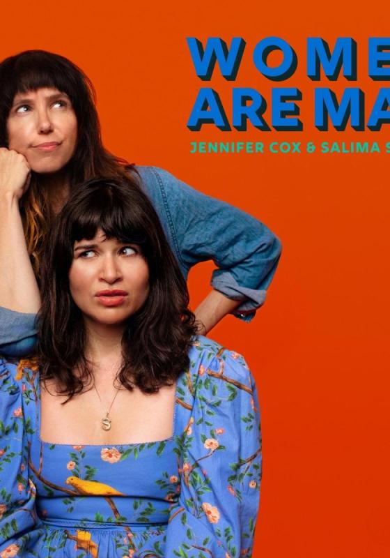 Two women pose together, accompanied by the text "women are mad" in bold letters.