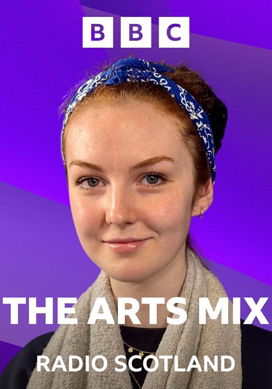 Photo of presenter with BBC Radio Scotland Arts Mix text.