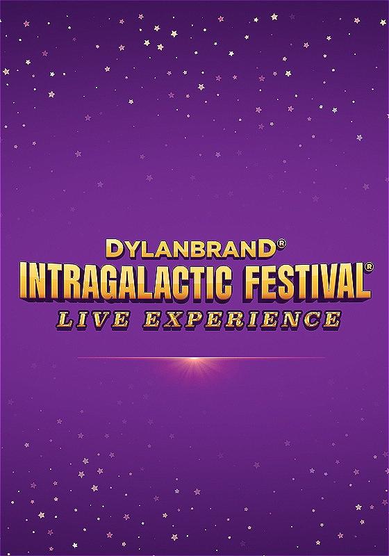 Golden text reading "Dylanbrand Intragalactic Festival Live Experience" in front of a purple background