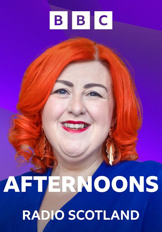 Photo of presenter with Afternoons and BBC Radio Scotland logos.