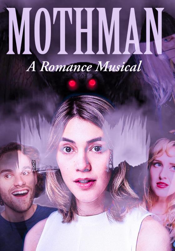 Three faces look out from behind Mothman.