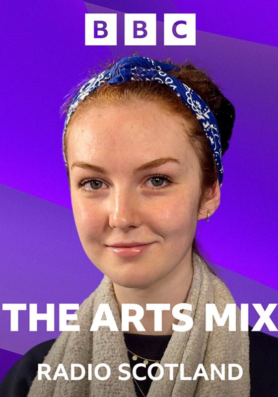 Photo of presenter with BBC Radio Scotland Arts Mix text.