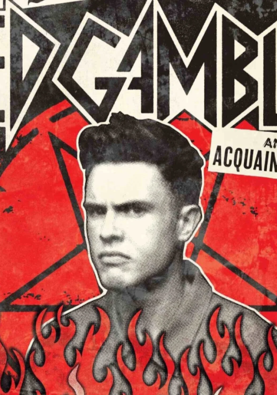 Photo of Ed Gamble with a punk aesthetic and cartoon flames at the bottom of the image.