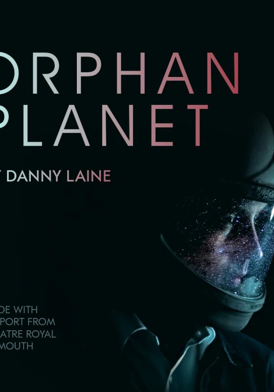 An astronaut cloaked in shadow with the title of the play.