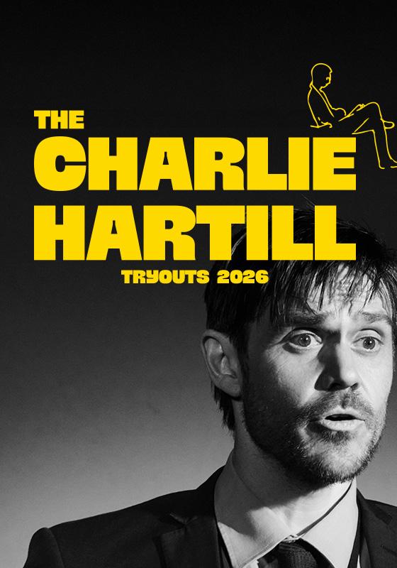 Previous Charlie Hartill winner in black and white with the words 'The Charlie Hartill Tryouts 2026' in yellow.