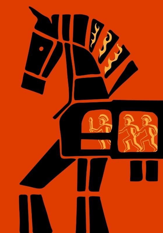 Trojan Horse cartoon on an orange background