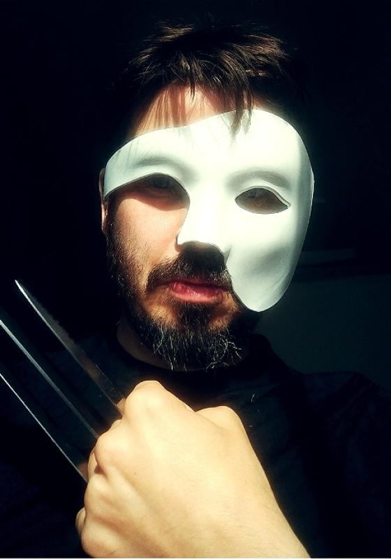 Joz poses with a phantom mask.