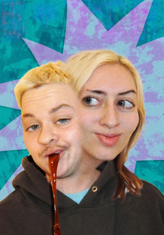 Composite image of Chuck and Jeck, one spitting blood against a cartoon explosion background.