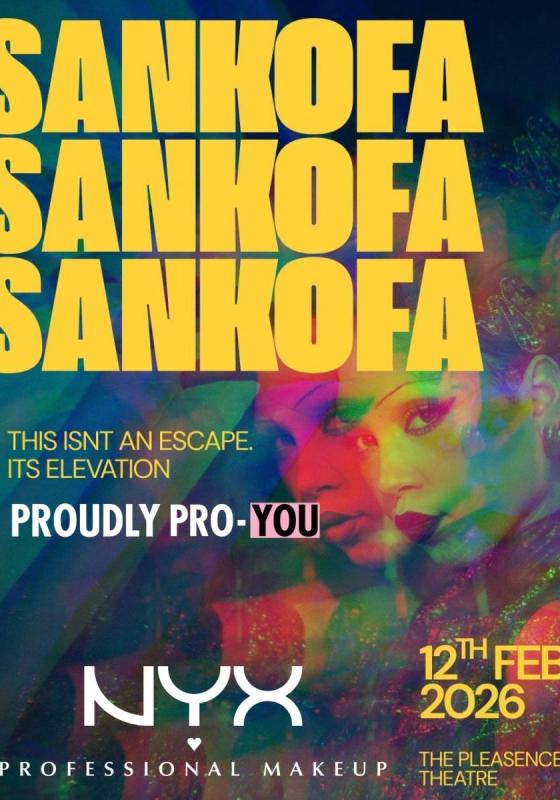 A colourful poster with the show's title and a performer in make up, looking at the camera