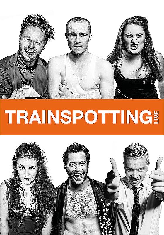 Composite image of Trainspotting performers with the show title across the middle.