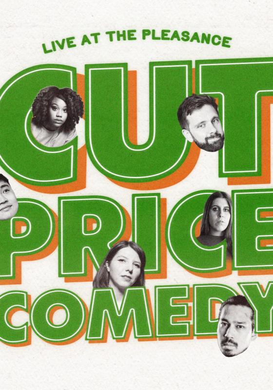 Cut Price Comedy poster with faces of the acts dotted in the letters.