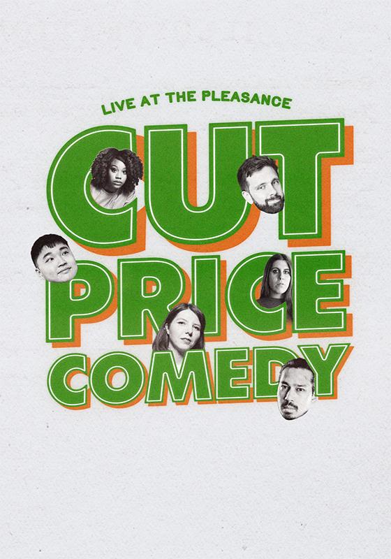 Cut Price Comedy poster with faces of the acts dotted in the letters.