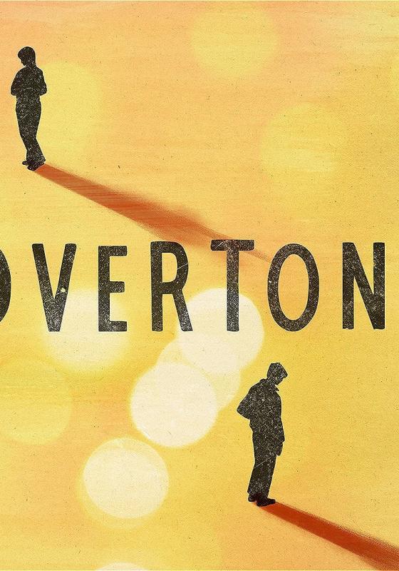 A birds eye image of two individuals far apart and turned away from one another. The play's title 'overtone' stands between the two individuals.