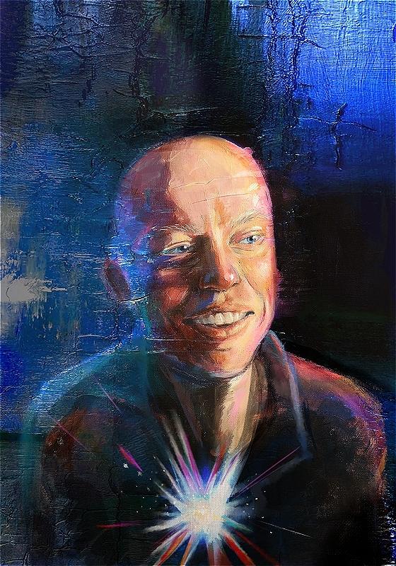 Oil paiting style portrait of Jordan Brookes.