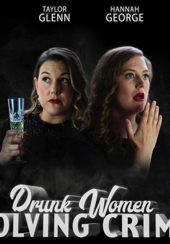 Taylor Glenn, holding a glass, and Hannah George against a black background. 