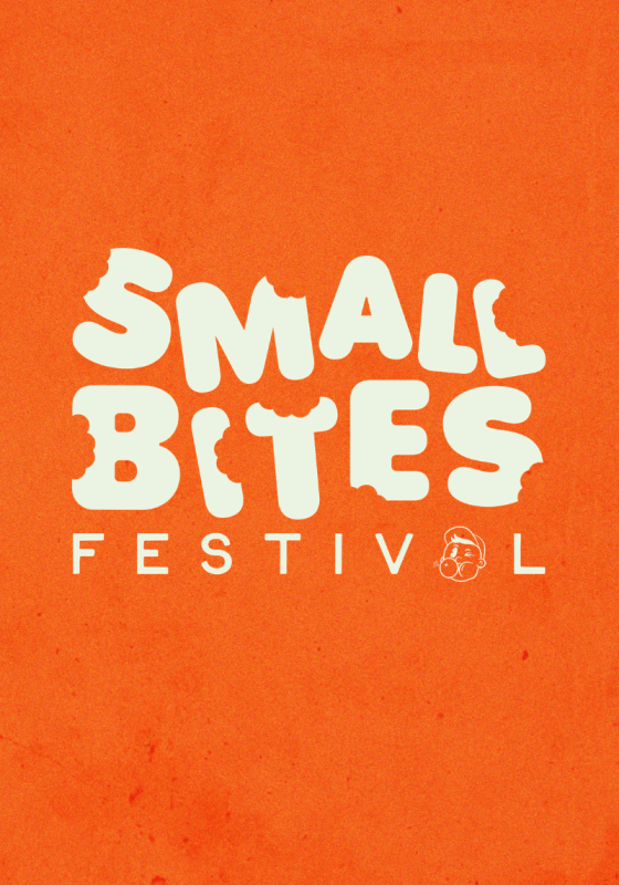 'Small Bites Festival' against an orange background. The block letters look like they have bites taken out of them.