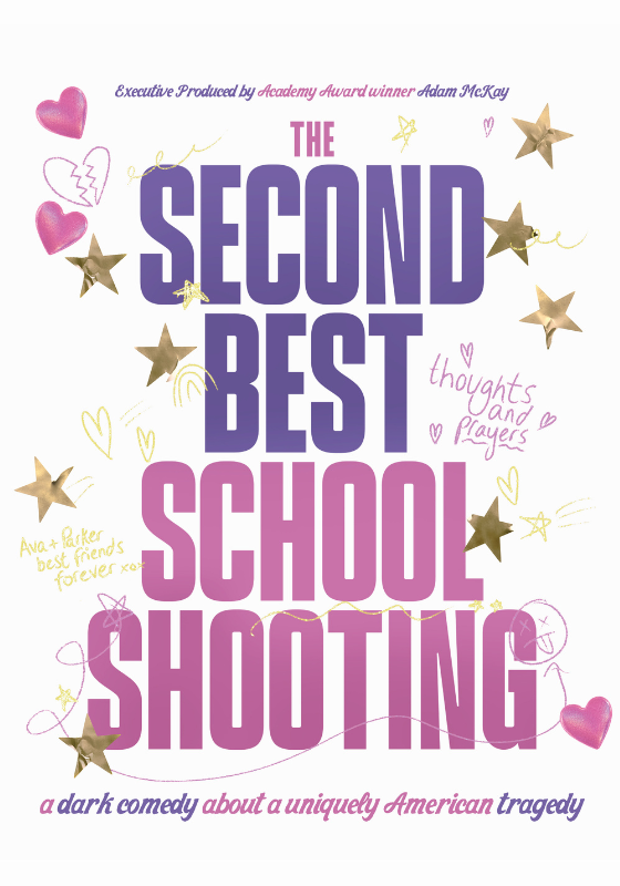 The title 'The Second Best School Shooting' with stars, hearts and doodles