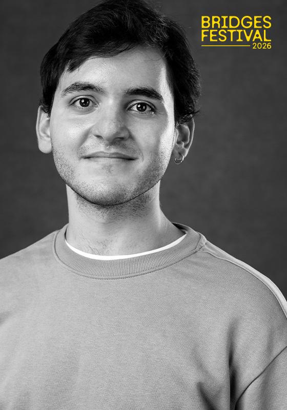 A black and white image of Daniel Preciado, the writer. 