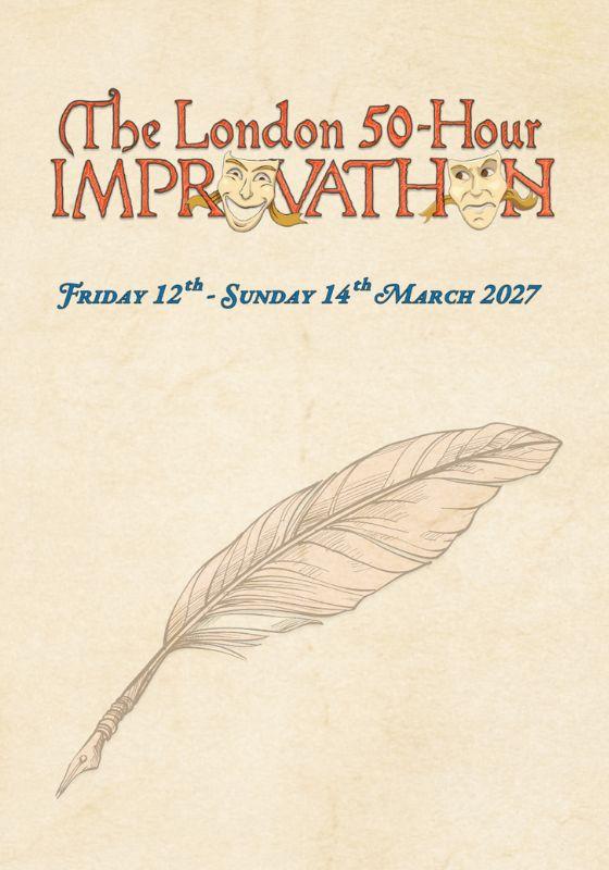The show title and dates with a feather quill underneath.