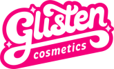 Logo for Glisten Cosmetics: Pink text with sparkles saying the words 'Glisten Cosmetics'