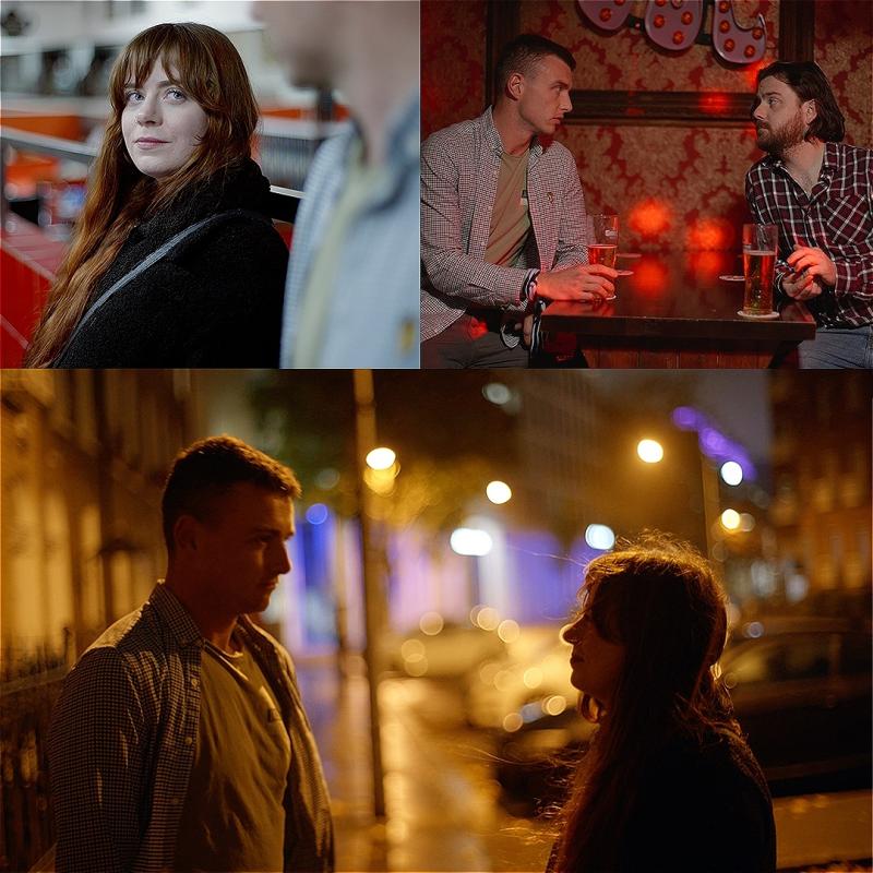 Three different shots of couples looking into eachother's eyes in different locations.