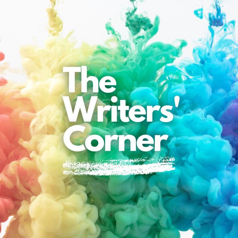 The title The Writers' Corner against a background of colourful plumes of smoke.