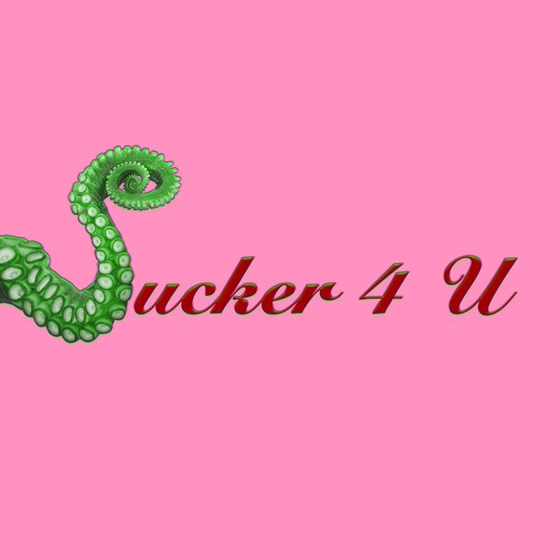 A green tentacle forms the 's' in Sucker 4 U against a barbie pink background