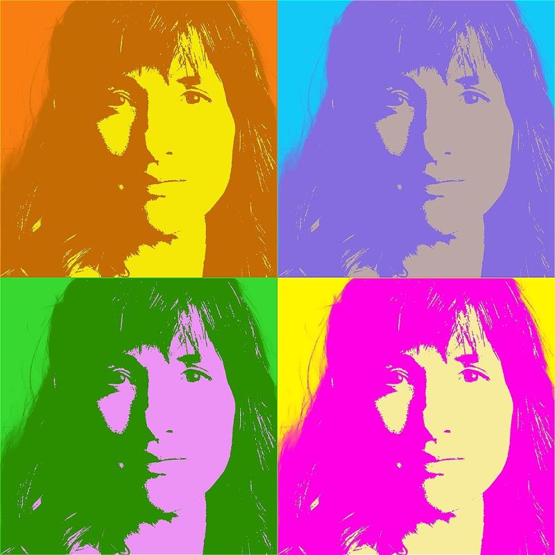 Four headshots of a woman in a grid layout with different colour contrasts.