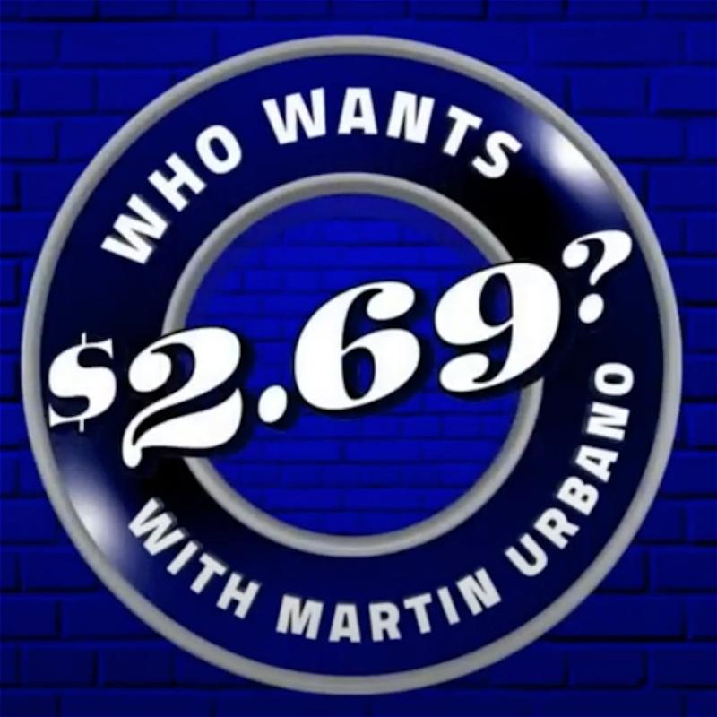 Gameshow logo with title in a circle around $2.69?