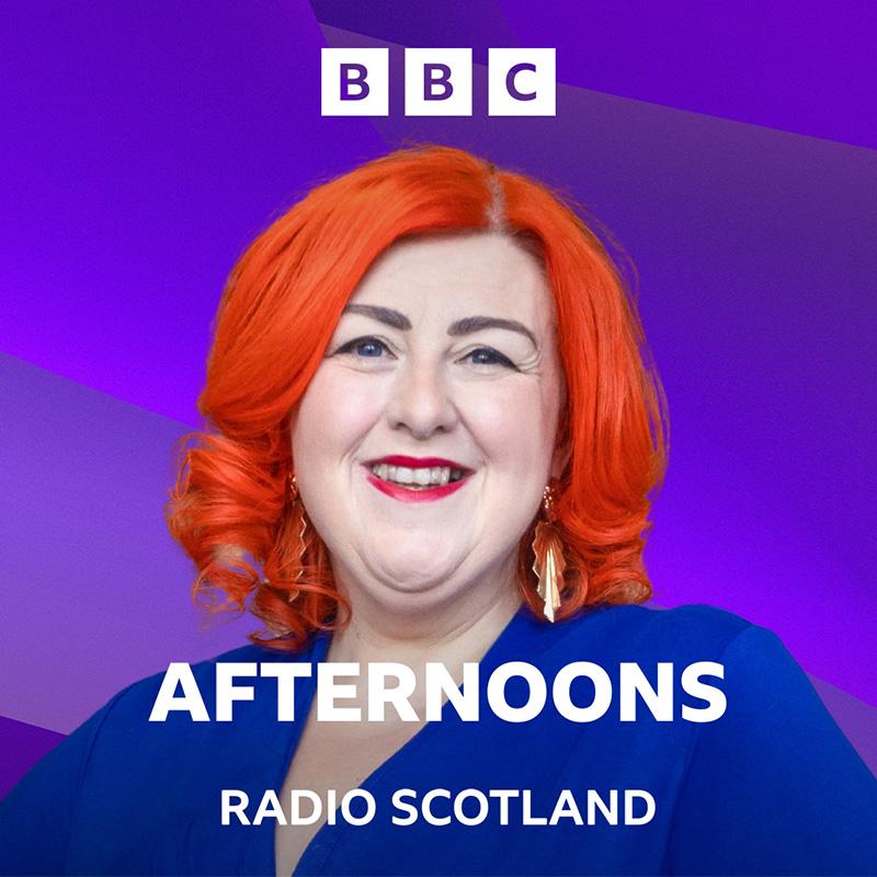 Photo of presenter with Afternoons and BBC Radio Scotland logos.