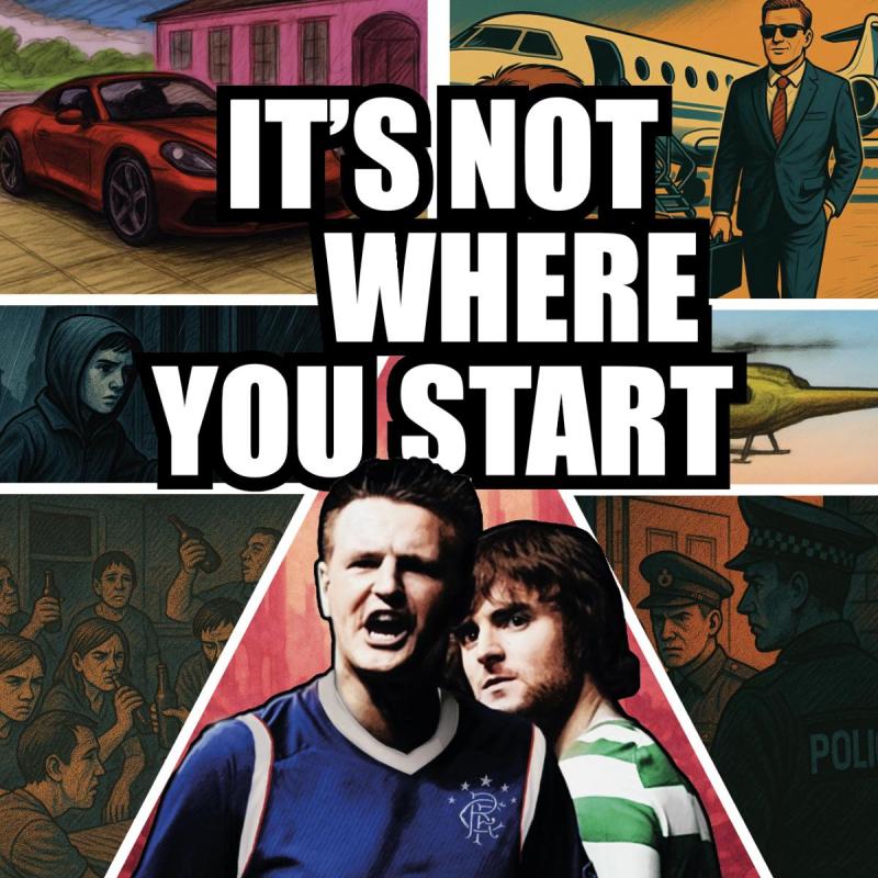 Cartoon image style poster with the show title in a GTA font