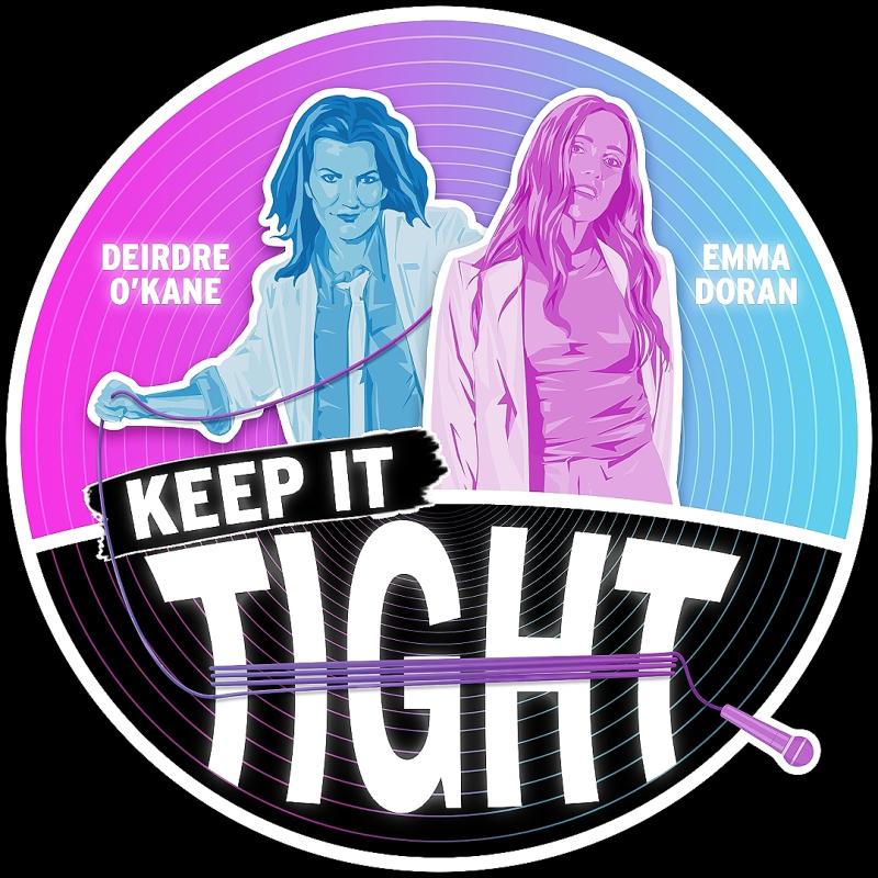 purple and blue graphic with two people and the title 'keep it tight'