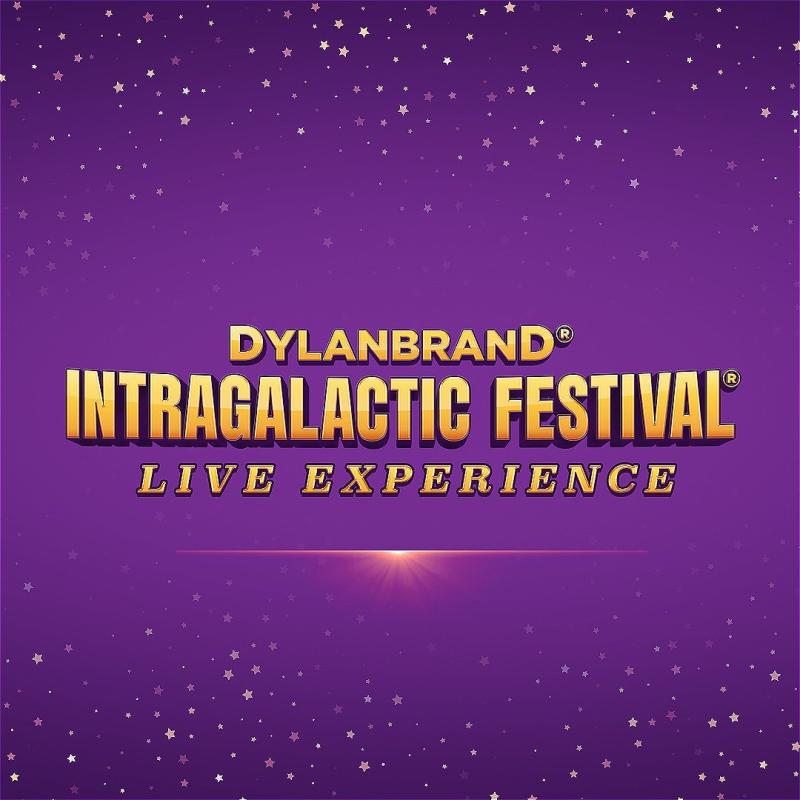 Golden text reading "Dylanbrand Intragalactic Festival Live Experience" in front of a purple background