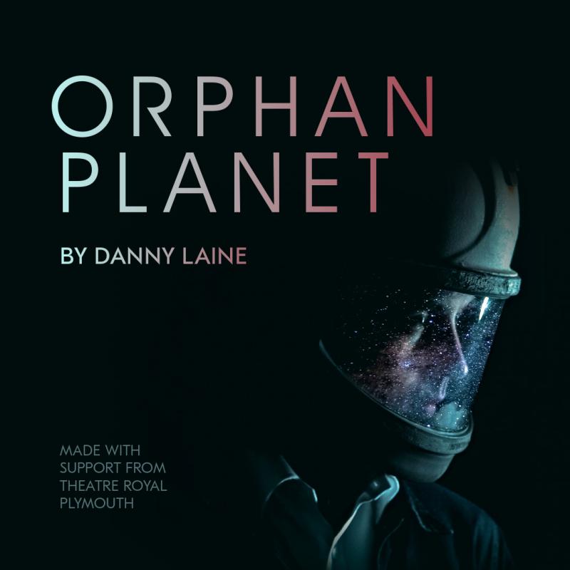 An astronaut cloaked in shadow with the title of the play.