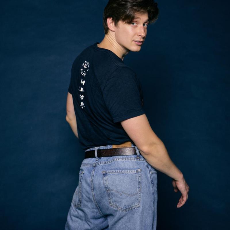 Evaldas looking back at the camera