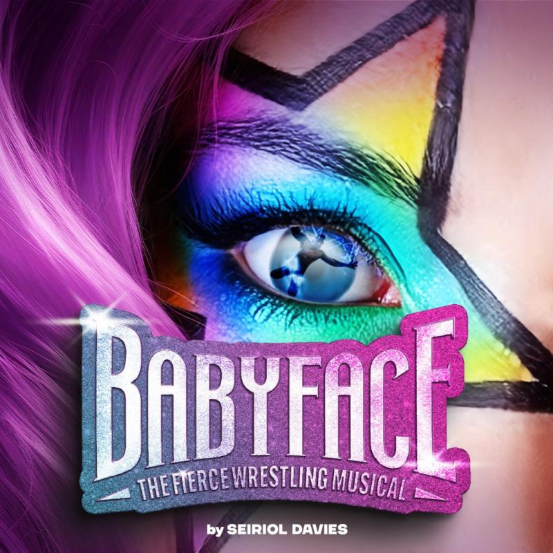 A close-up of an eye with rainbow makeup and the title 'Babyface' in purple.