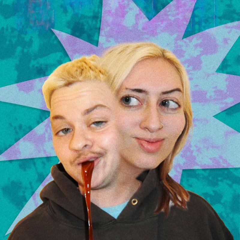 Composite image of Chuck and Jeck, one spitting blood against a cartoon explosion background.