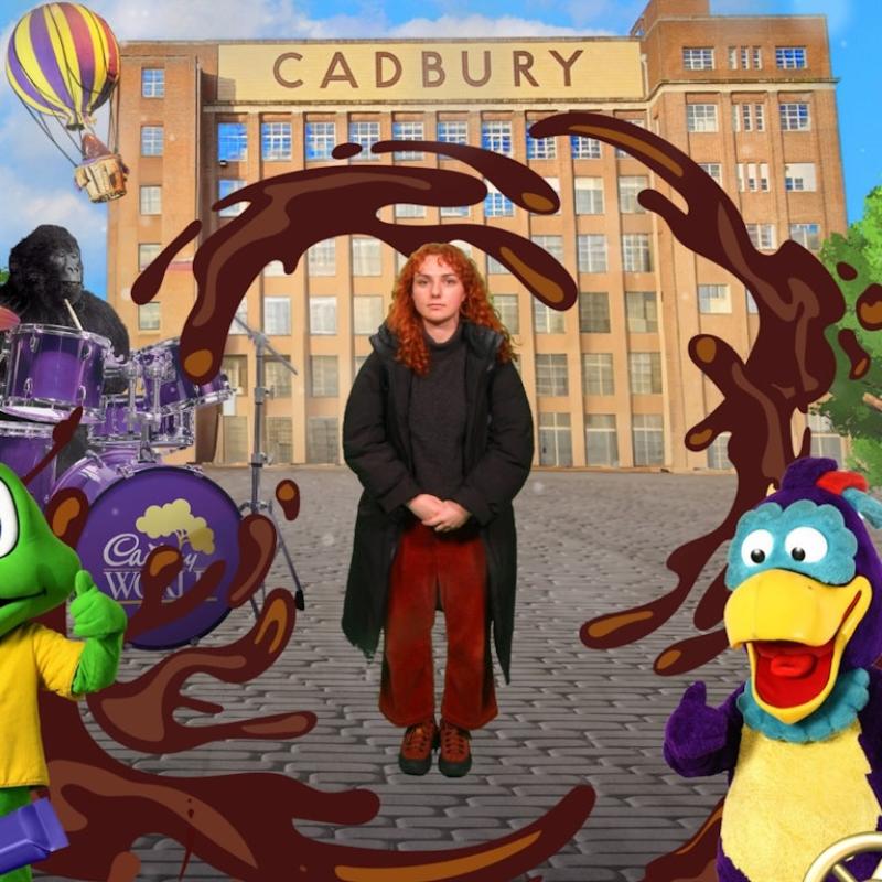 Ania photoshopped in front of the Cadbury chocolate factory.